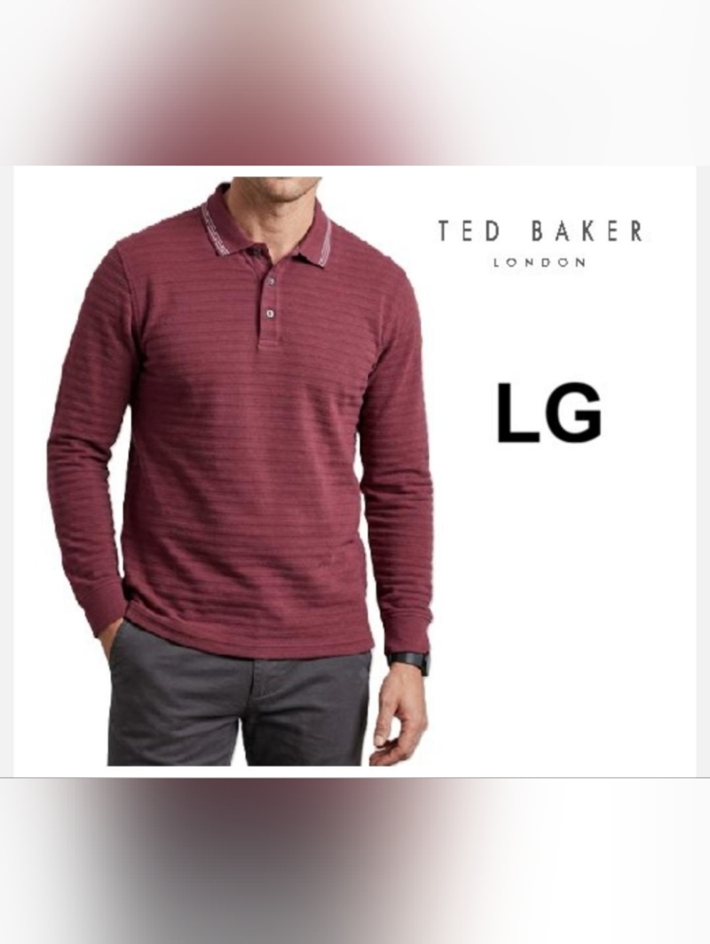 Ted Baker Men's Long Sleeve Polo Shirt in Burgundy Size L